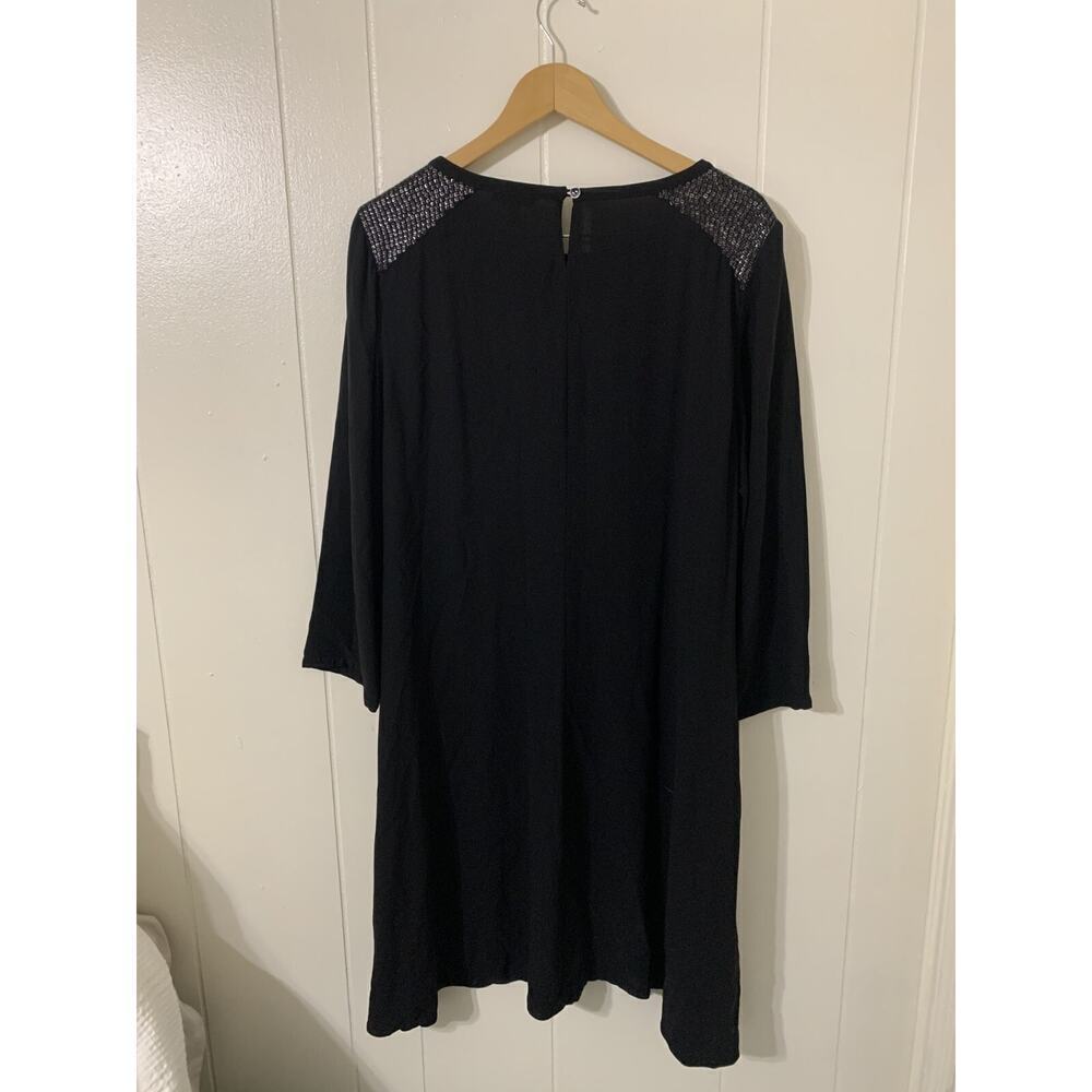 Eileen Fisher Black 100% SIlk Tunic Shift Dress Size large Beaded Lagenlook - Picture 5 of 12